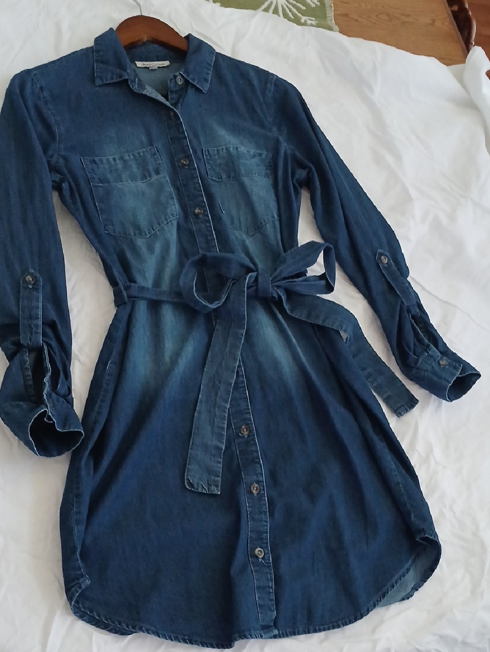 Denim Shirt Dress with Waist Tie - Deep Blue